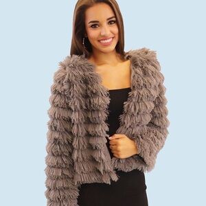 She + Sky Textured Tan Teddy Jacket